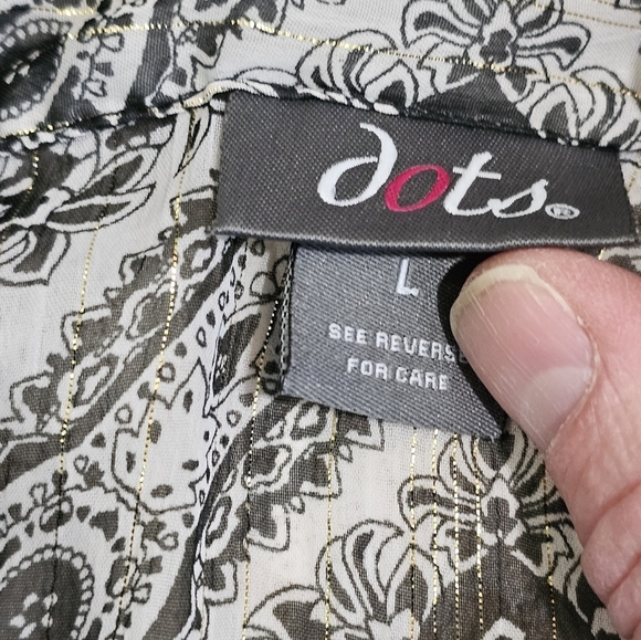 Dots Large Black White Paisley Semi Sheer Button Down Tunic Dress Boho Vintage - Picture 4 of 6